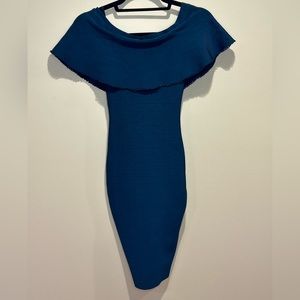 Marciano off the shoulder turquoise bandage dress. Size XXS.